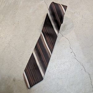 Etienne Caron Striped Tie Men's Brown Polyester